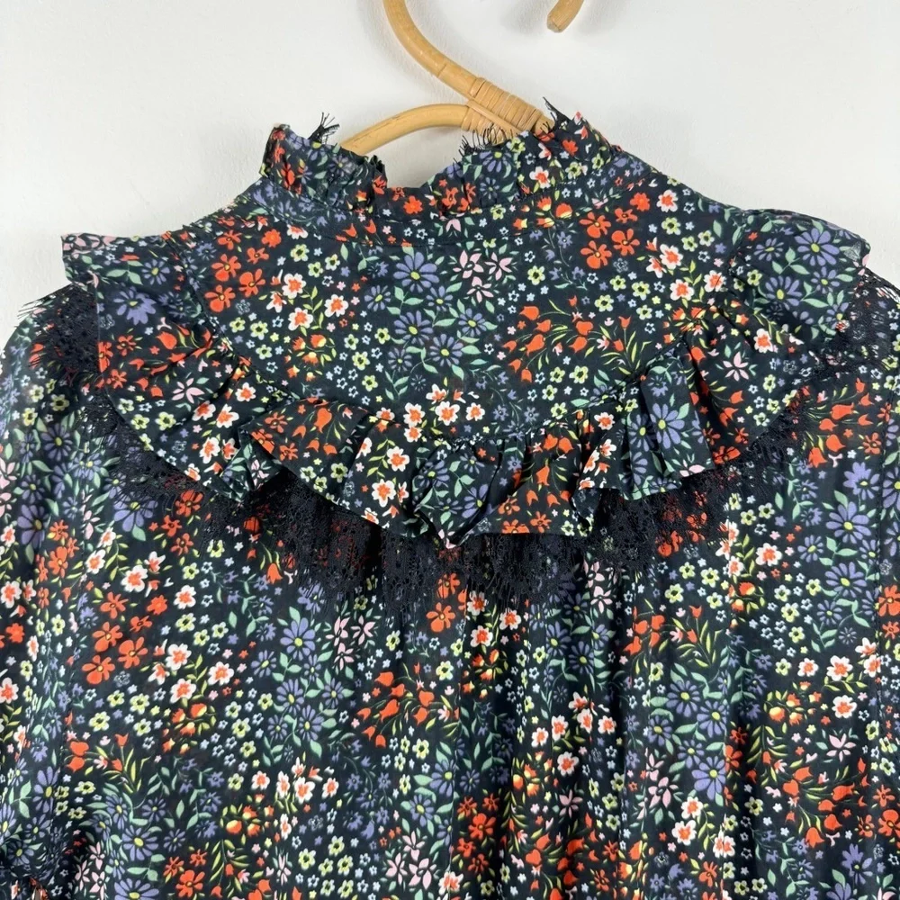 Warm NY boho 100% cotton Floral Tiered Ruffle Midi long sleeve Dress NWT_10